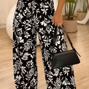 Ladies Printed High Waist Wide-Leg Pants