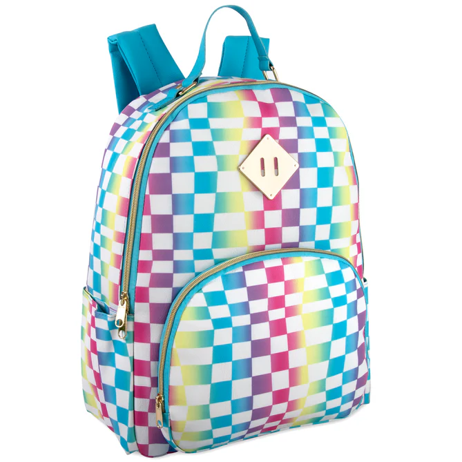 17-Inch Rainbow Checkered Beautiful Backpack