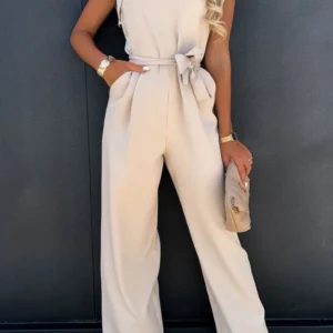Cap-Sleeve Round Neck Women's Jumpsuit