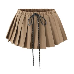 Lace up A-line Pleated Skirt for Women