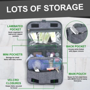 Grey Portable Hanging Toiletry Bag