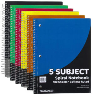 5 Subject spiral bound notebook